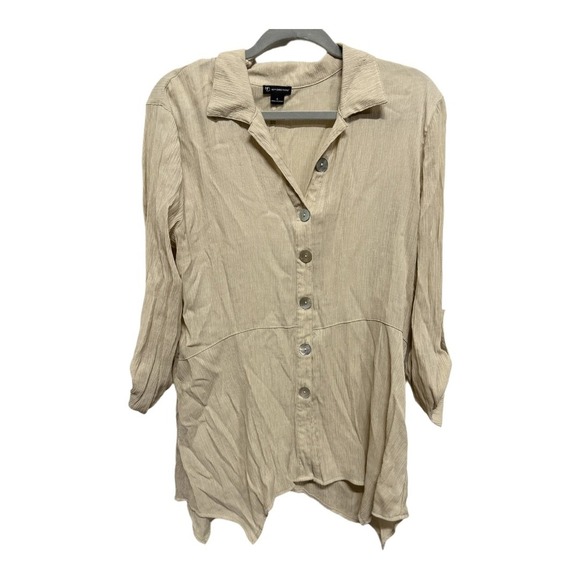 New Directions Long Sleeve Tan Blouse Button Up Womens Small Resort Cruise - Picture 1 of 6